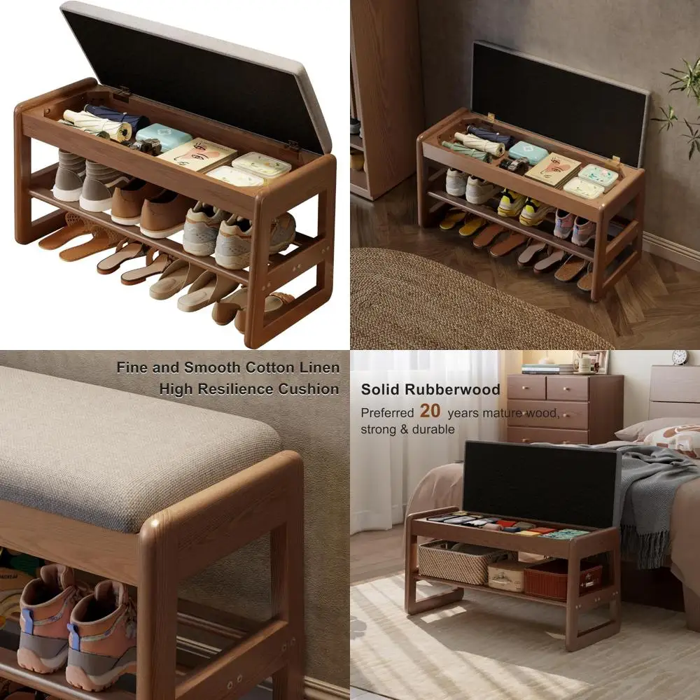 

Walnut 2-Tier Shoe Rack Bench with Flip-Top Entryway Storage, 31.5 Inches