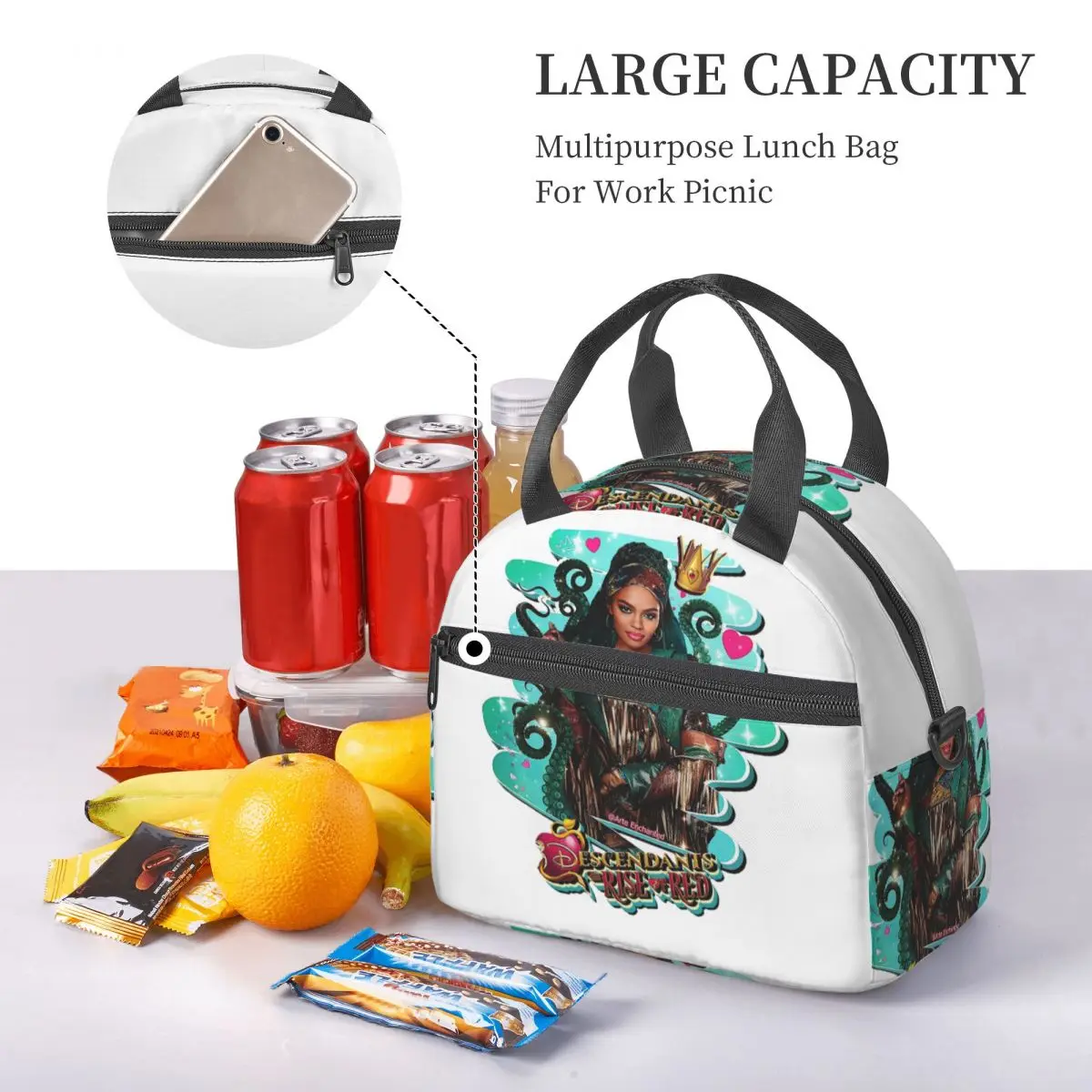 Uma - Descendants 4 The Rise Of Red Lunch Bags Insulated Bento Box Waterproof Lunch Tote Picnic Bags Thermal Bag for Woman Kids