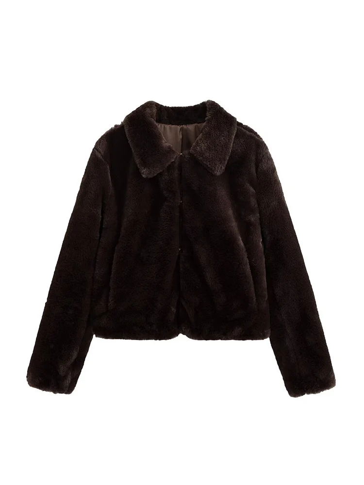 유럽 스타일의 새로운 여성 패션, 다재다능하고 우아하며 심플한 단색 라펠 긴소매 인조 모피 코트