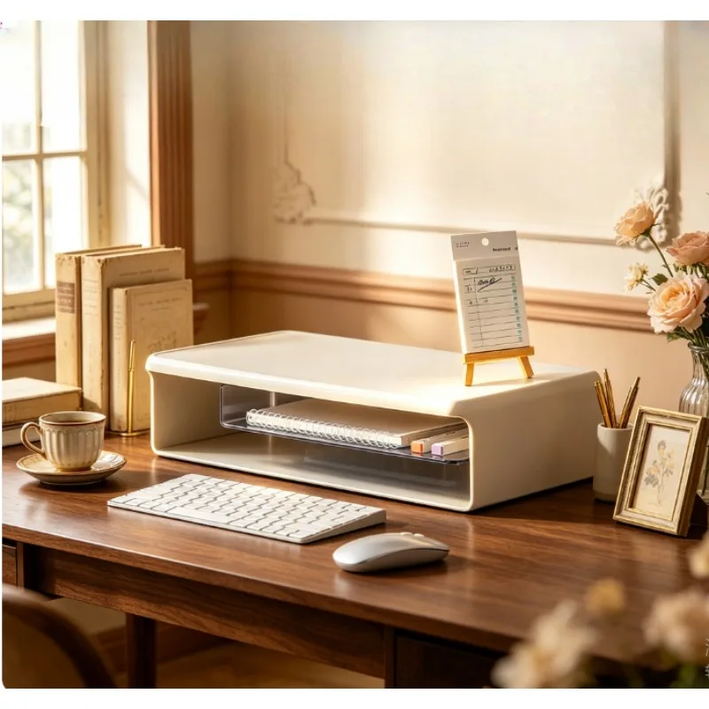 Adjustable Monitor Stand Riser with Storage Shelf for Desktop PC, Laptop, Foldable Height Organizer for Office Desk, Home