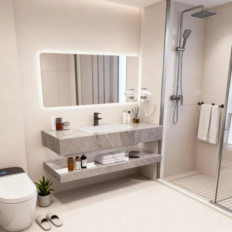 Popular Wholesale Ceramic Washbasin Bathroom Smart Mirror Modern Full Wall-mounted Vanity Combo 5 Year Warranty Villa Hotel