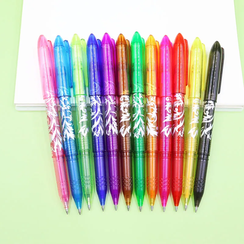 12pcs Erasable Gel Pen  Multi-Color0.5mm Tip Painting Writing Drawing School Black Blue Red Pink Orange Green Purple Light Blue