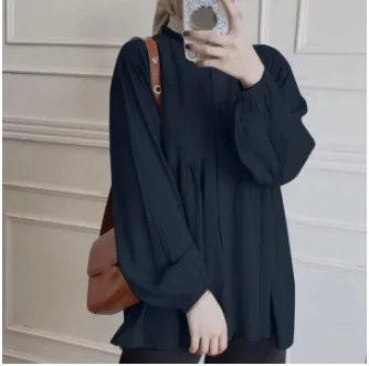 Eid Muslim Women Solid Blouse Shirt Button Tops Casual Loose Abaya Caftan Jalabiya Ramadan Morocco Dubai Abayas Kaftan IsIamic