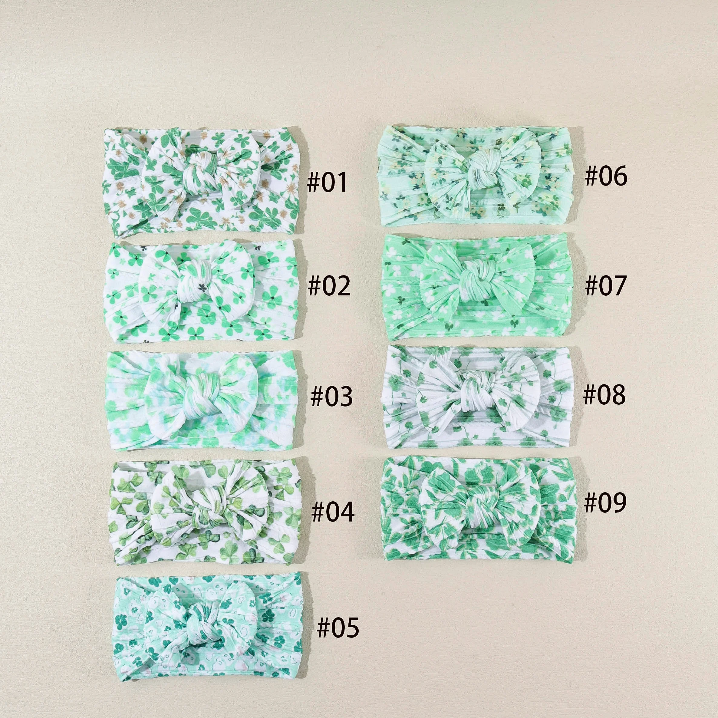 20pcs Floral Print Nylon Headbands Cable Knit Turban St. Patrick's Day Hair Accessories for Baby Girls Kids Bulk Pack