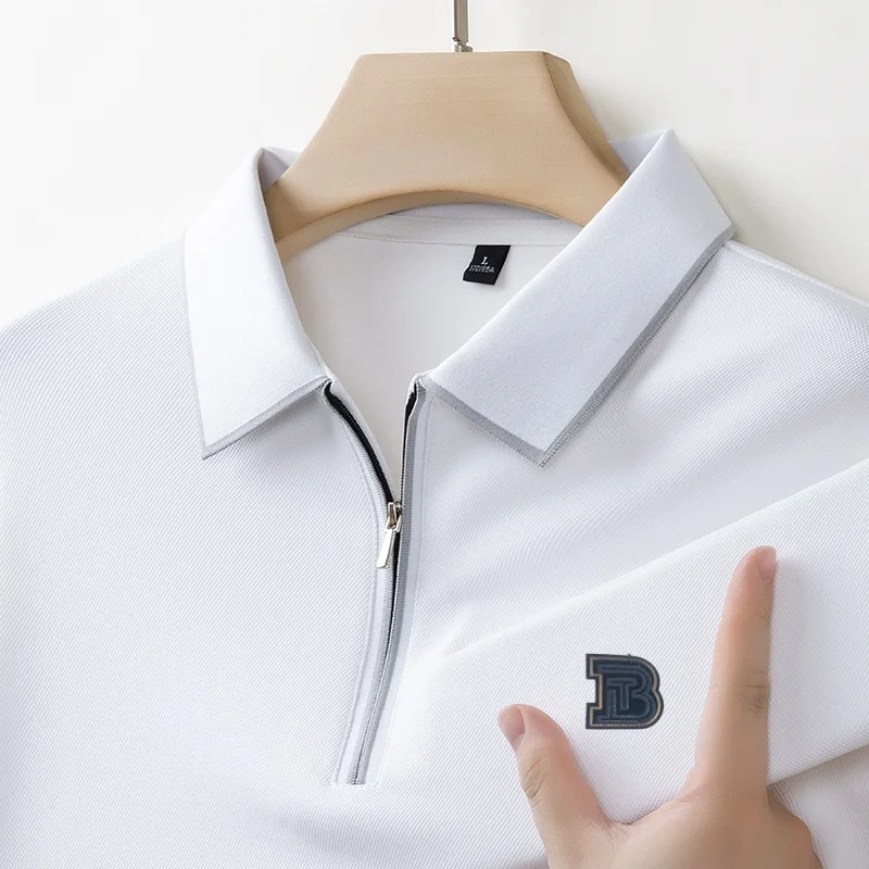 

New Arrived Design Quality Men's Polo Shirt Half Zipper Elastic Letter Print Long Sleeve Autumn Lapel T-Shirt Business Menswear