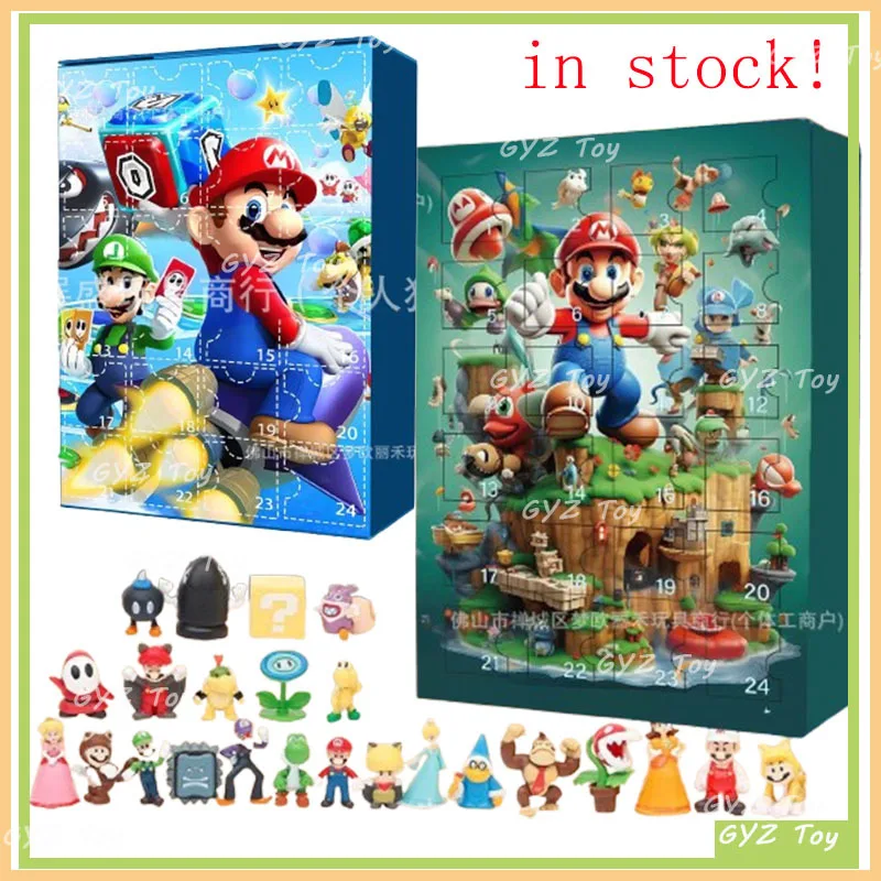 2025 Super Marios Christmas Advent Calendar Random Figures Marios Anime Action Figure Decoration Model Kid Christmas Gifts