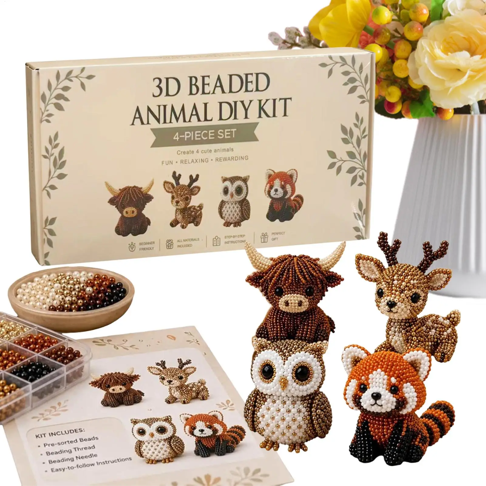 3D Beaded Animal Kit Handmade Beadwork Art Craft Set With Instructions Creative Jewelry Making Supply For Adults Beginners