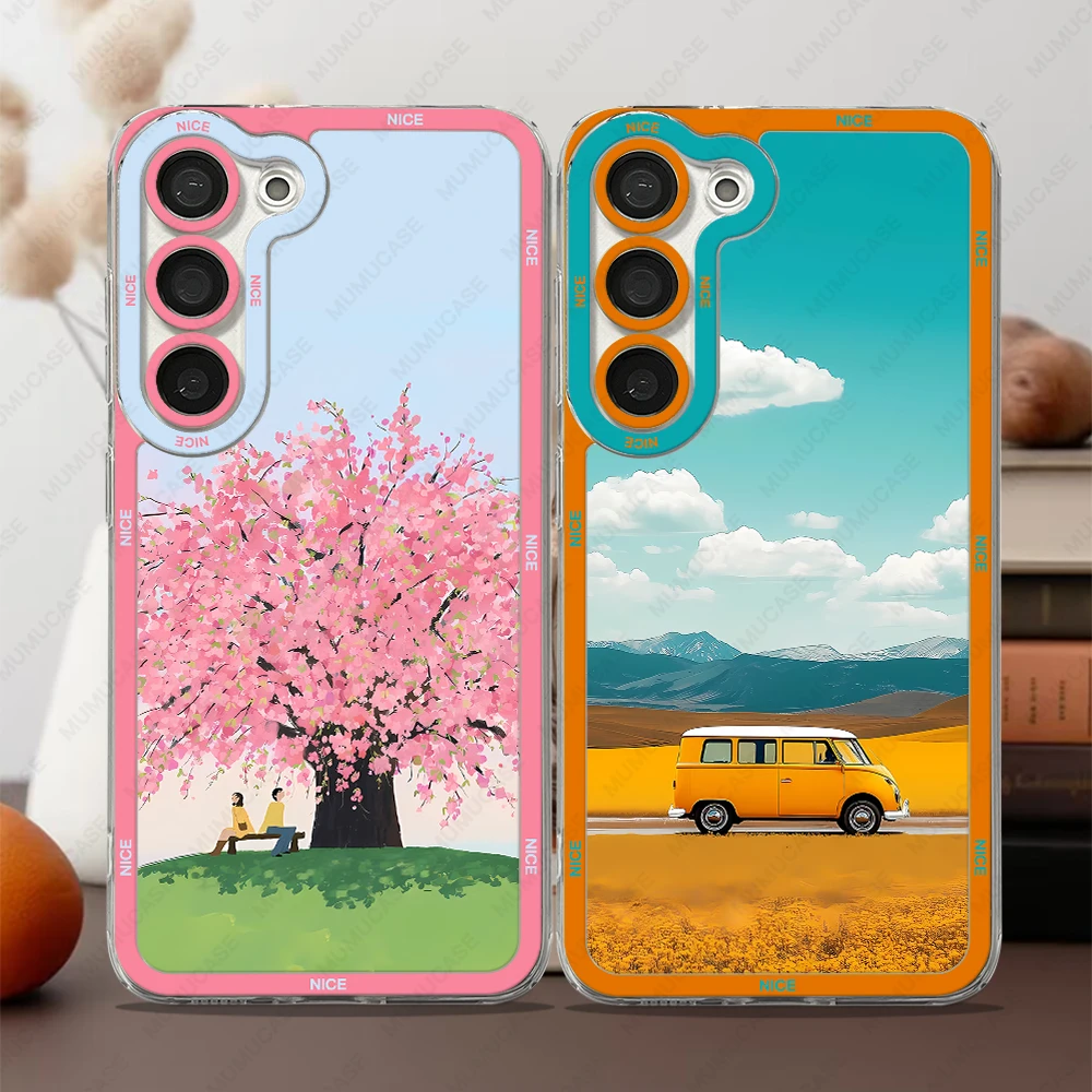 Phone Case For Samsung Galaxy S20 S21 S22 S23 S24 FE Plus Ultra A54 A53 A52 A34 5G TPU Soft Cover Romantic and beautiful scenery