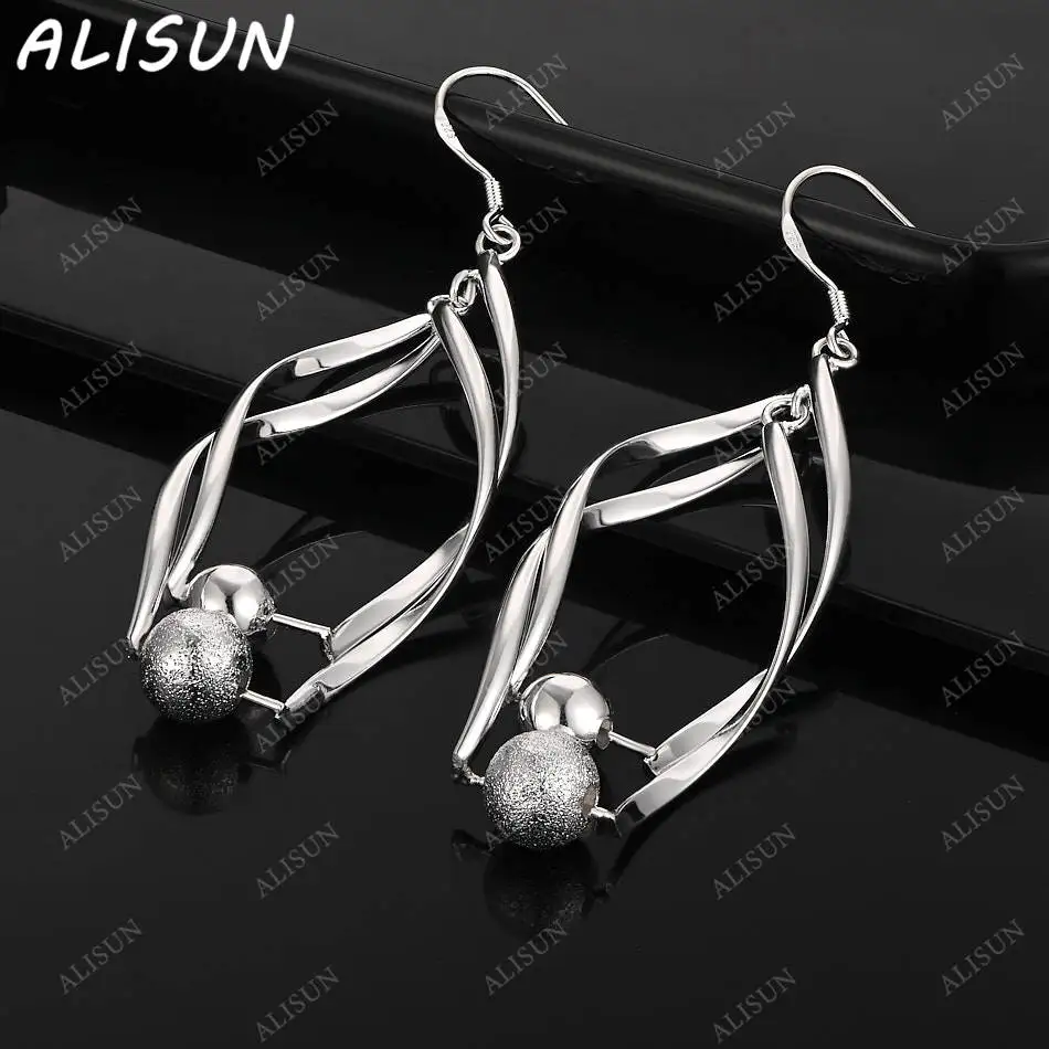 

ALISUN 925 Sterling Silver Design Double Earrings Drop Earrings For Women Fashion Jewelry Charm Grace Noble Wedding Accessories
