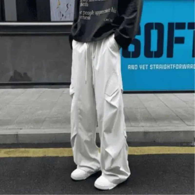 

Men's Clothing Elastic High Waist Pleated Pants Cargo Pants Straight Casual Fashion Loose Sweatpants Pants