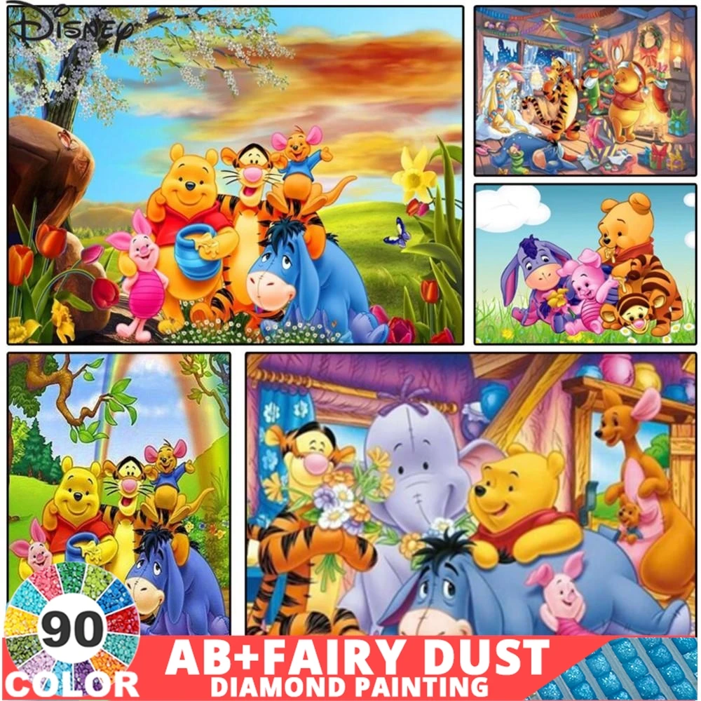 90 Colour AB Fairy Dust Winnie The Pooh DIY 5D Diamond Painting Disney Mosaic Art Full Embroidery Cartoon Bear Children's Decor