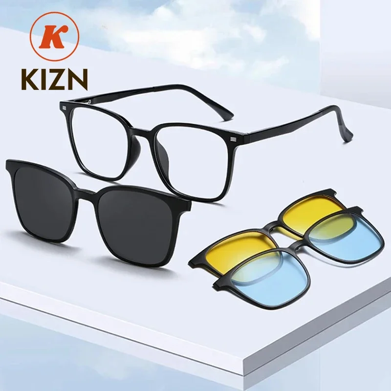 

KIZN Men and Women Magnetic Eyewear Optical Frame with UV400 Polarized Sunglasses Clips Glasses Lenses for Prescription Glasses
