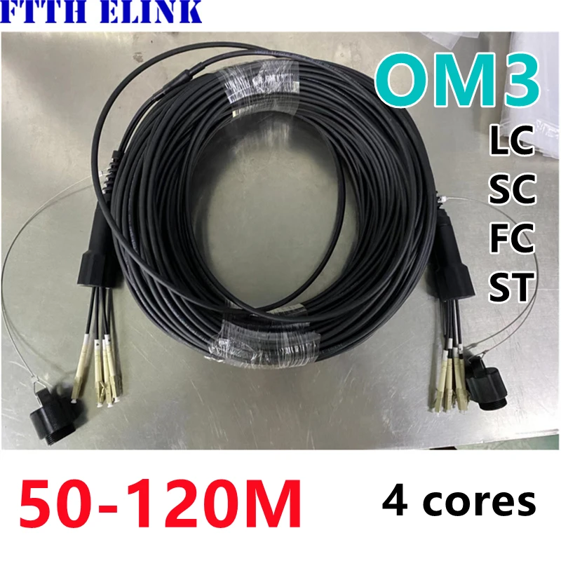 

4 core OM3 TPU Armored fiber patchcord 50m60m70m80m100m120M 4C SC LC FC ST APC Multimode 4 fibers optical fibre jumper outdoor