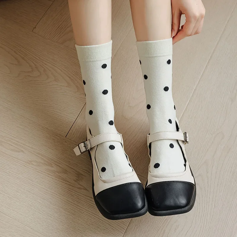 

Polka Dot Heart Print Women Socks Lolita Sweet Girls Japanese Kawaii Cute Socks Women JK Japanese Style Solid Color White Socks