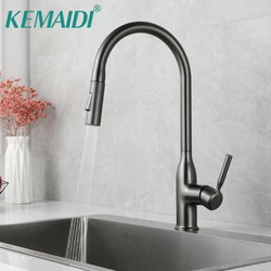 Kemaidi grau Küchen armatur mit Pulldown-Sprüh gerät High Arc Edelstahl 360 drehbare Küchen spüle Wasserhähne Deck Chrom montiert