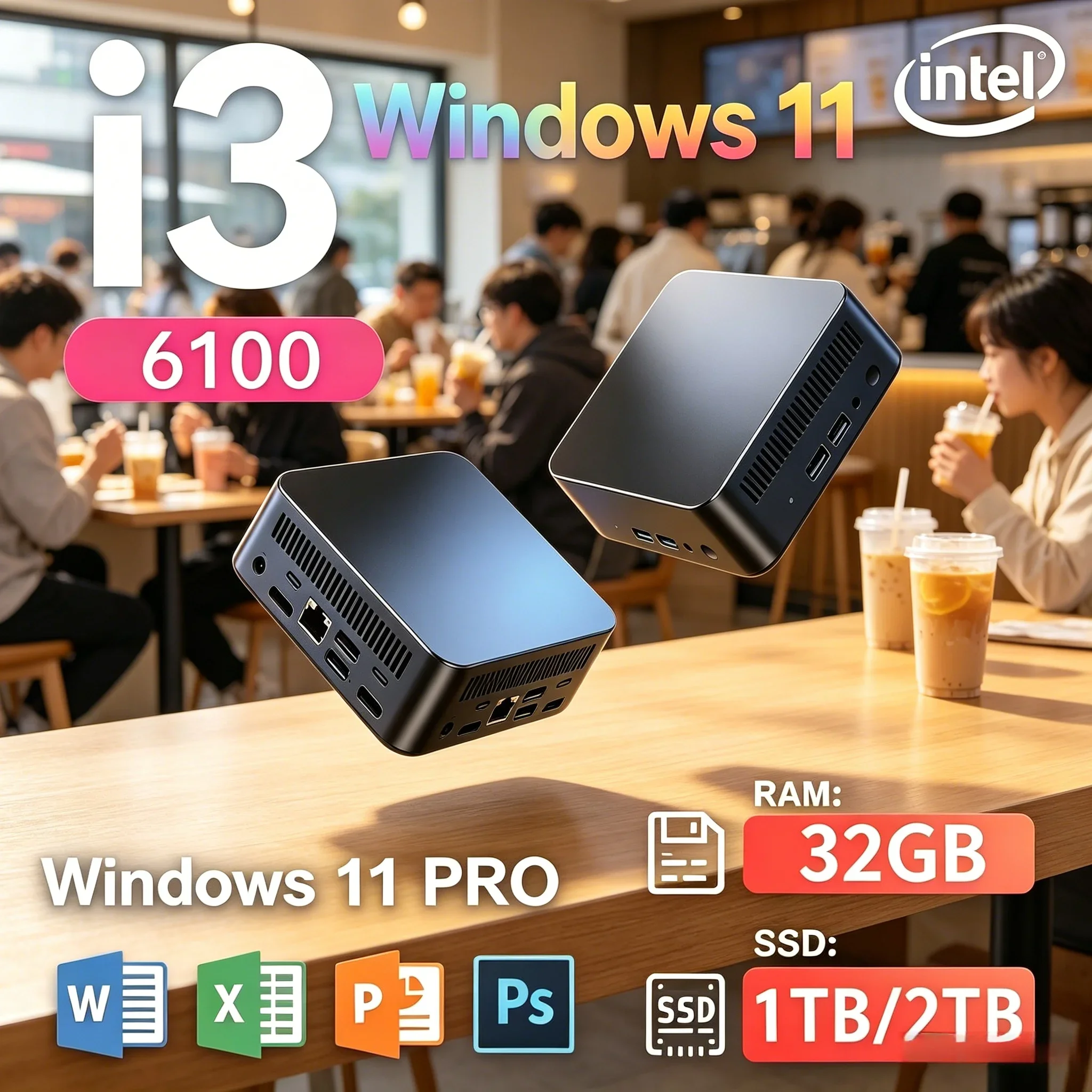 

Intel I3 6100 Mini Desktop PC 32GB Large RAM Expandable SSD Win11 Pro 4K Home Gaming Host