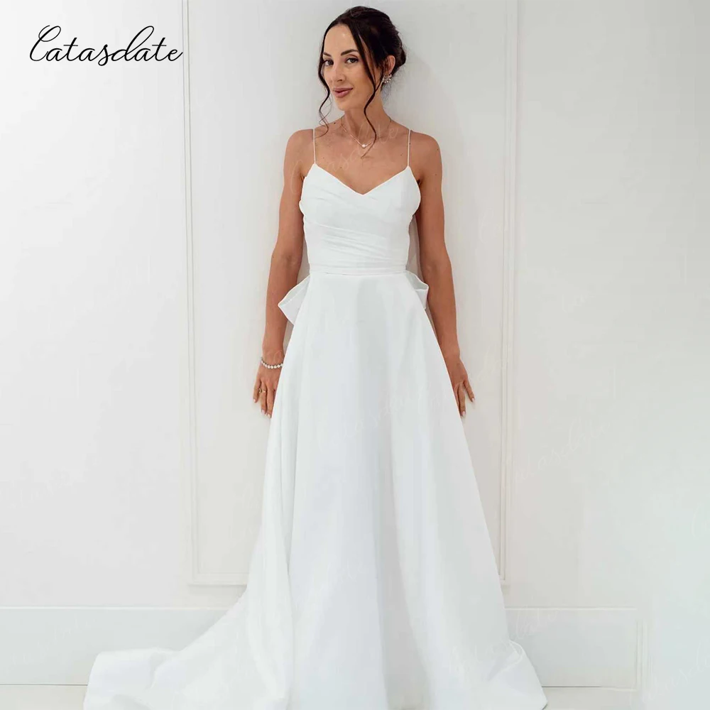 

Catasdate Formal Wedding Dress Elegant Satin Wedding Gown for Women Long Engagement Dresses vestidos de novia Customized