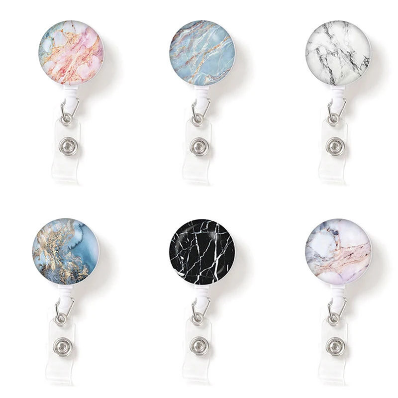 Marbling Retractable Badge Reel for Name Badge Holder Staff Work Card Clip Chest Pocket ID Tag Pass Card Accessories Clip Reel