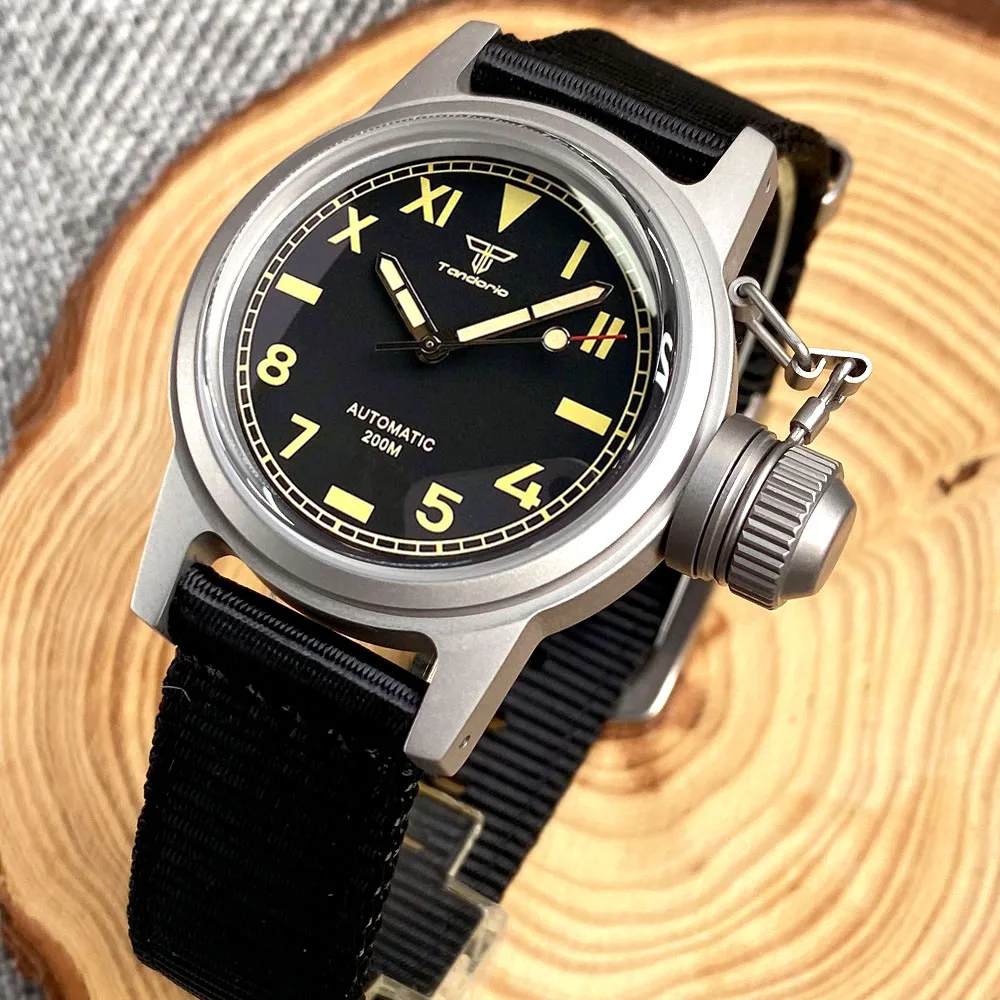 36mm Tandorio NH35 Diver Automatic Watch Men Arched Domed Sapphire Green Lume Nylon Strap Big Screw Crown SandBlast Case Lady