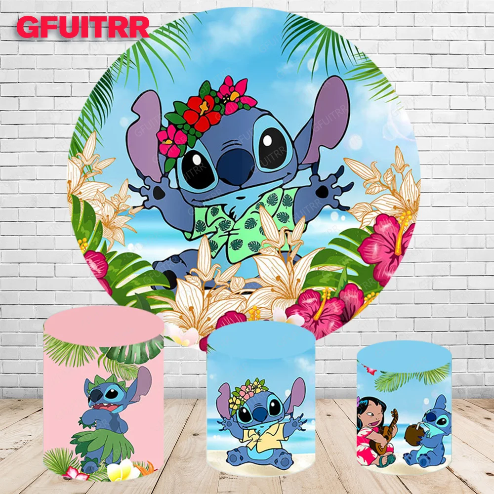 Lilo & Stitch Round Backdrop for Kids Birthday Party Decoration Photography Background Cylinder Cover Baby Shower Prop