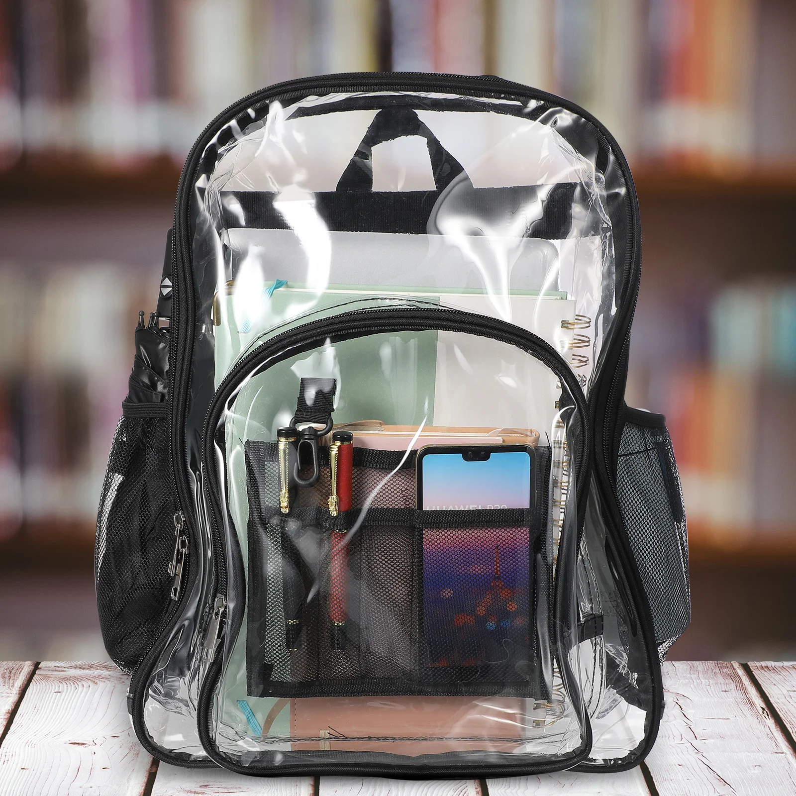 Clear Backpack Transparent Durable PVC Stadium Bag Spacious School Bag Clear Bookbag Multiple Pockets Comfortable Shoulder