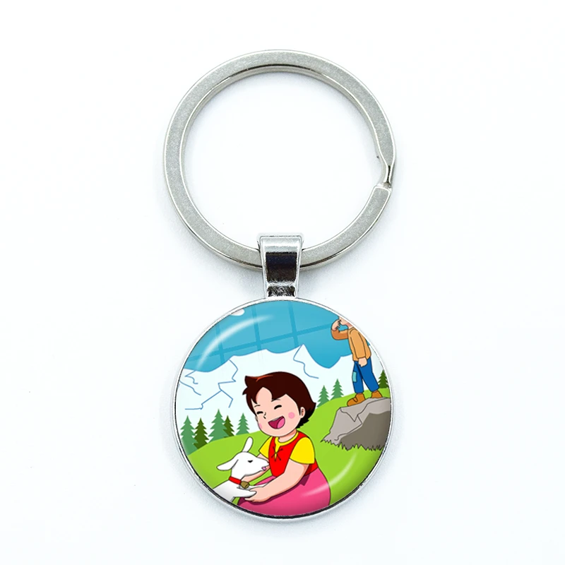 2023 New Heidi the Girl of the Alps Keychain Cartoon Glass Cabochon KeyRing Bag Car Key Chain Ring Holder Charms Jewelry Gifts