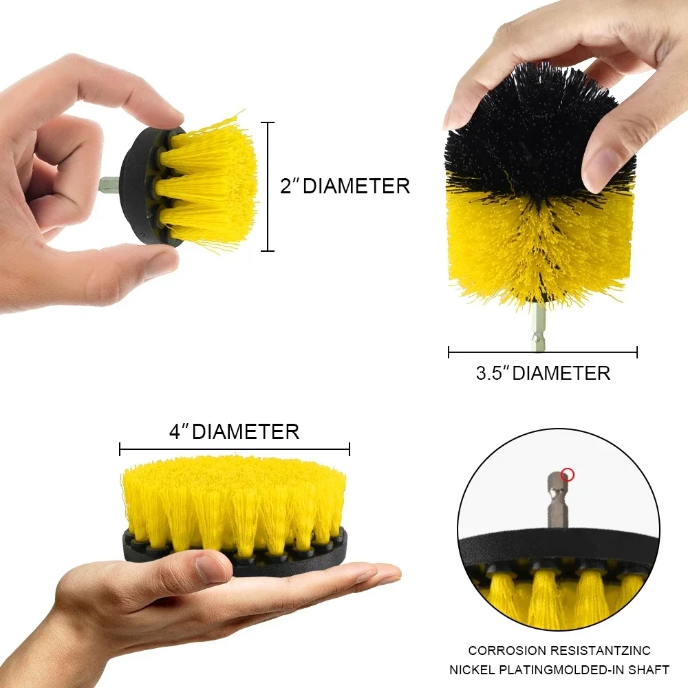 2/3.5/4/5\'\' Electric Drill Scrubber Brush Power Brush Set Kit Car Soft Brush Drill Kit Bathroom Kitchen Auto Care Cleaning Tools