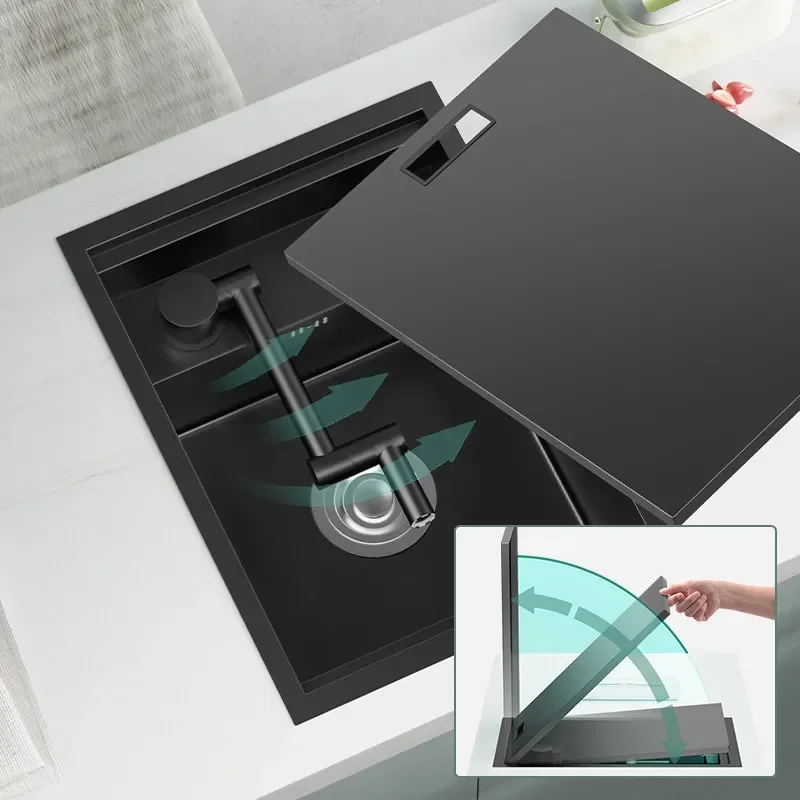 30*45Cm Thickened 304 Stainless Steel Bar Counter Small Sink Nakajima Invisible Single Slot with Cover Hidden Vegetable Basi