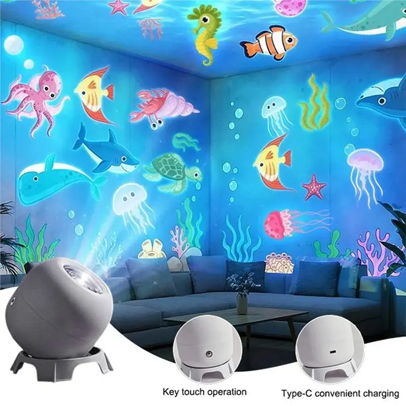 [NEWA64Z!】 LED Ocean Projector Light, 360° Rotating Dynamic Night Light, USB Powered Ambient Lamp, Decorative Lighting