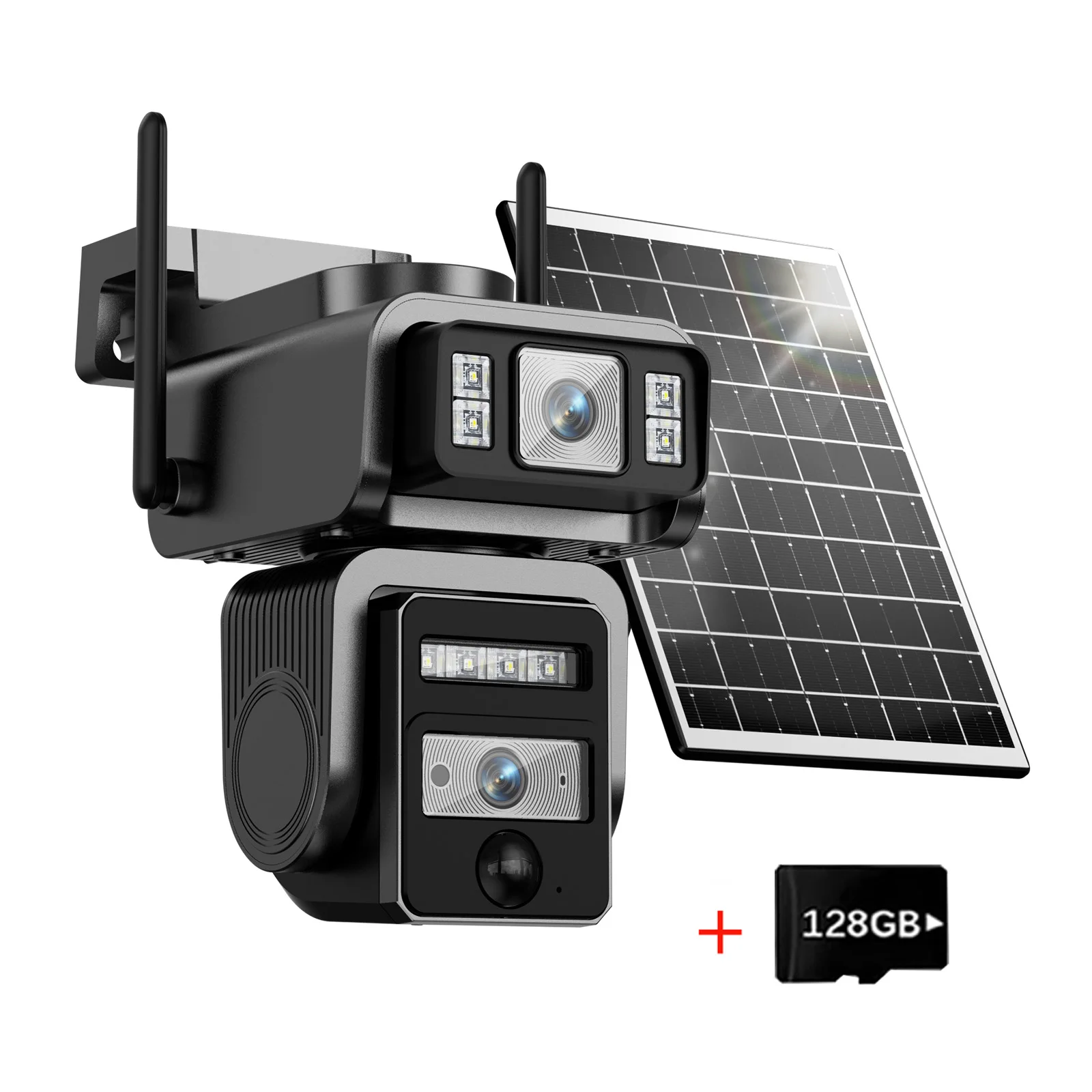 كاميرا واي فاي 8 ميجابكسل تعمل بالطاقة الشمسية، لاسلكية للأمن الخارجي عالي الدقة PIR، كشف الإنسان، كاميرات مراقبة فيديو CCTV بعدسة مزدوجة #1