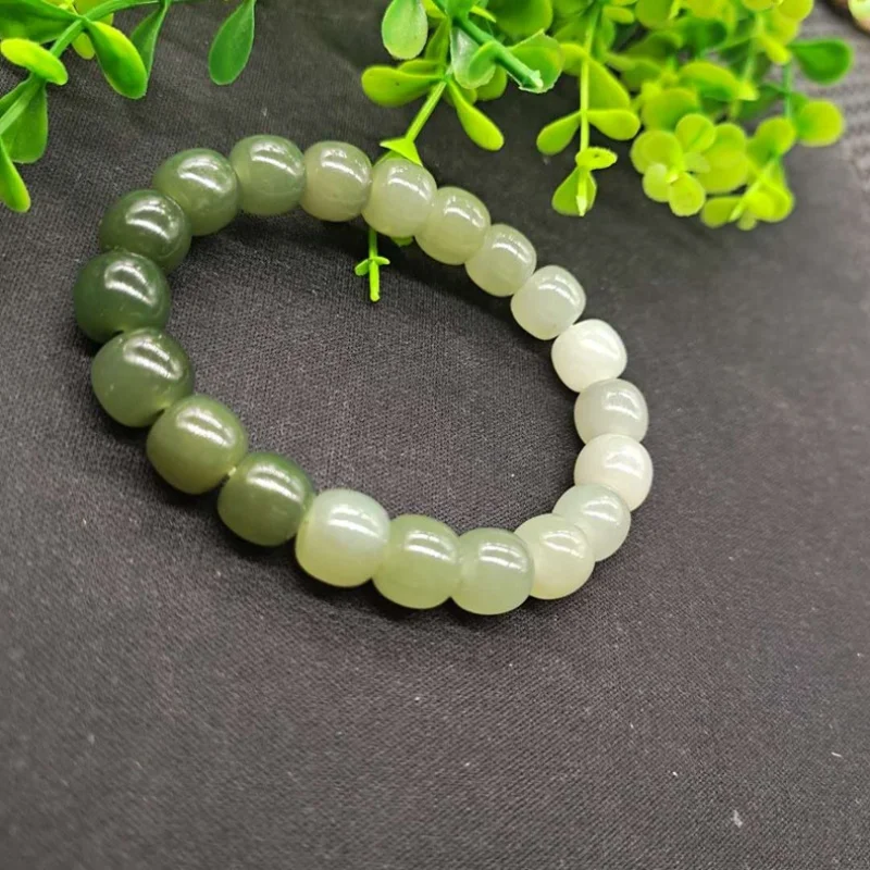 

Hetian , green jade ethnic style , traditional beads, single-loop bracelet