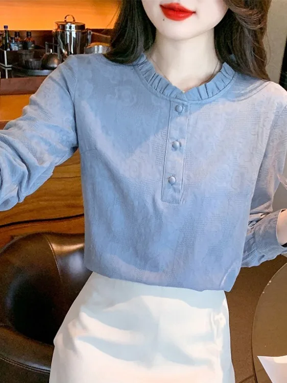 

Ele Pure Cotton Long Sve irt Женский модный утягивающий воротник-стойка French Sle Дышащее полиэфирное волокно