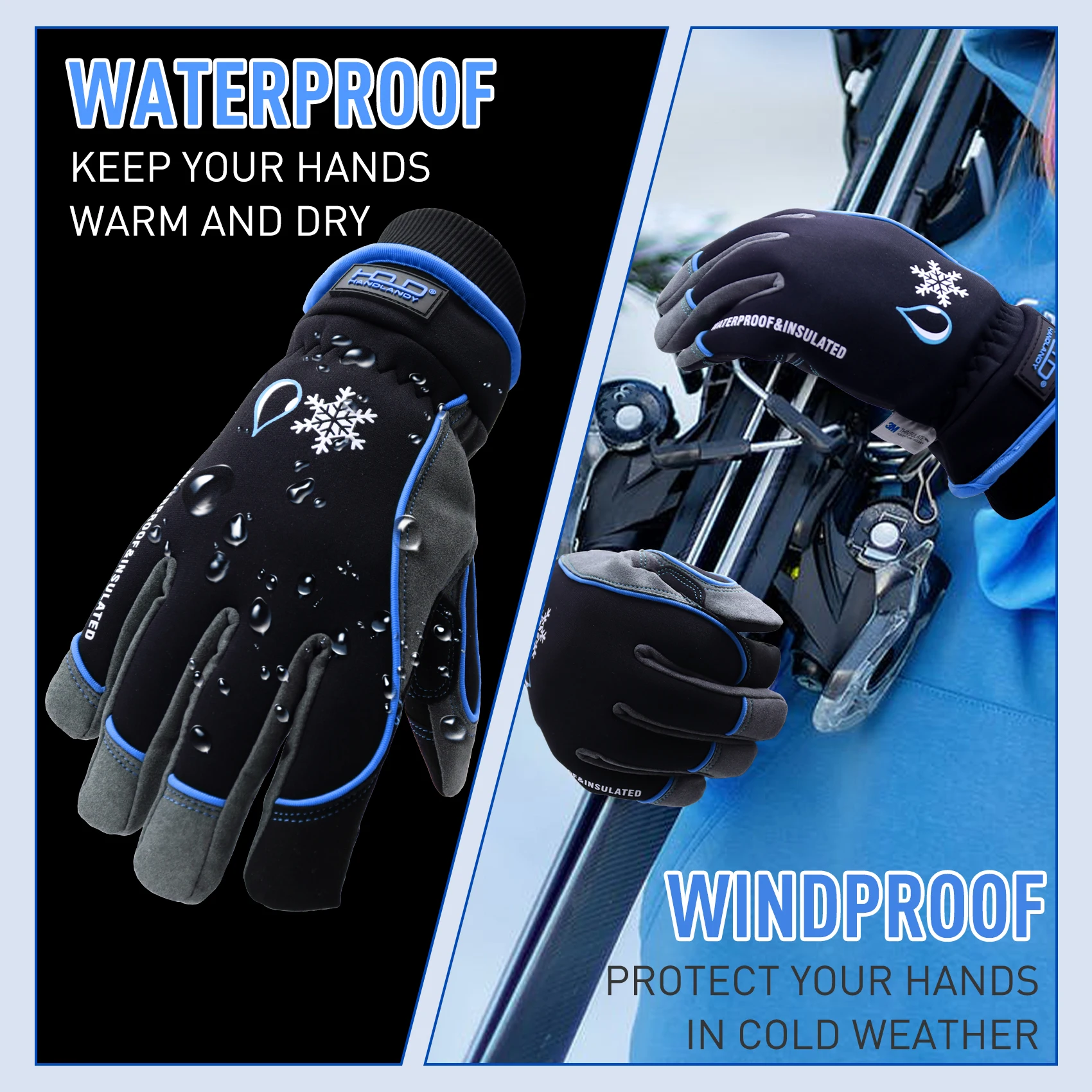 HANDLANDY Waterproof Insulated Work Gloves,Thermal Winter Gloves for Men Women Touch Screen, Warm Ski Snowboard Cold Weather Glo