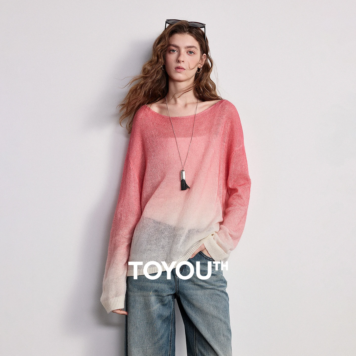 TOYOUTH Women Wool-Blend Knit Top 2026 Spring New Lightweight Soft Candy Color Gradient Crew Neck Loose Blouse