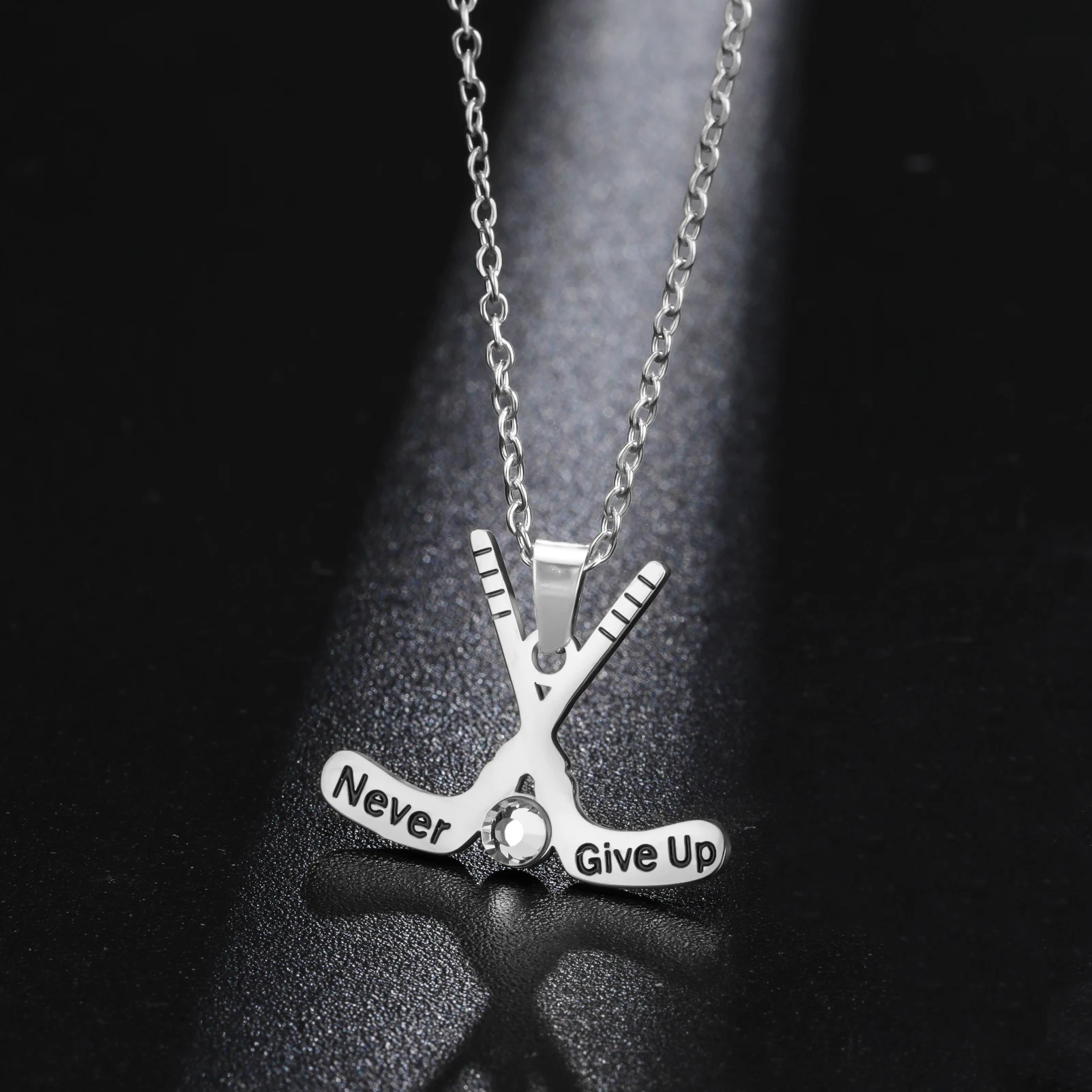 Trend Hockey Stick Pendant Necklace for Women Men Stainless Steel Charm Choker Gold Plated Chain Jewelry Gifts For Hockey Fans