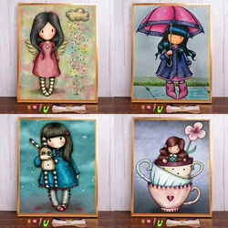 Cartoon Girl Printed Fabric Cross-Stitch Kit Embroidery DMC Threads Handiwork Painting Handicraft Handmade Magic Stamped Sales