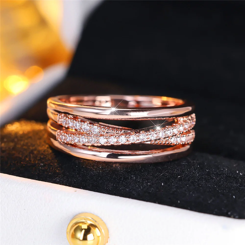 Cute Female White Zircon Stone Engagement Ring Vintage Rose Gold Color Wedding Jewelry For Women