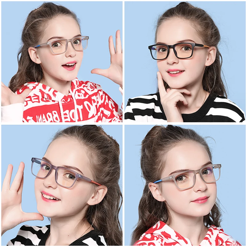 WOWSUN Children's Anti Blue Light Glasses Fashion Square Boys and Girls TR90 Computer Glasses AA189