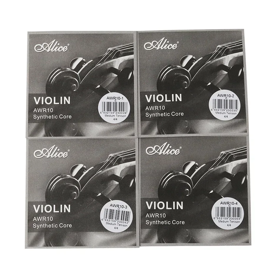 Alice Violin Strings AWR10 Multifilament Synthetic Core Al-Mg Pure Silver Winding Medium Tension for 4/4 Violin