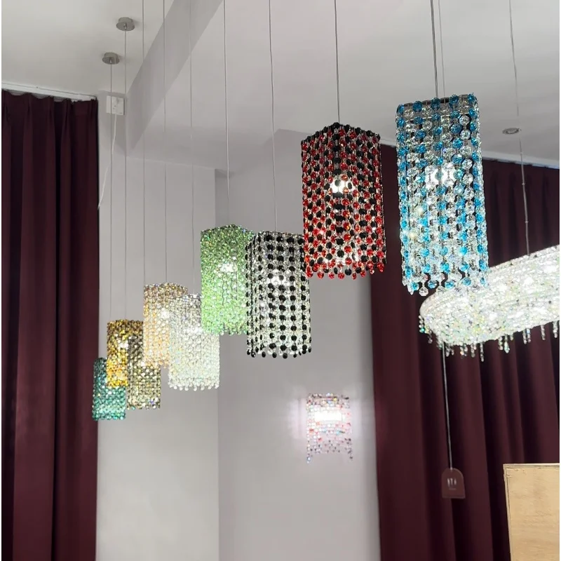 

High end French colored crystal pendant light luxurious bedroom headboard hanging line light, foyer light restaurant bar light