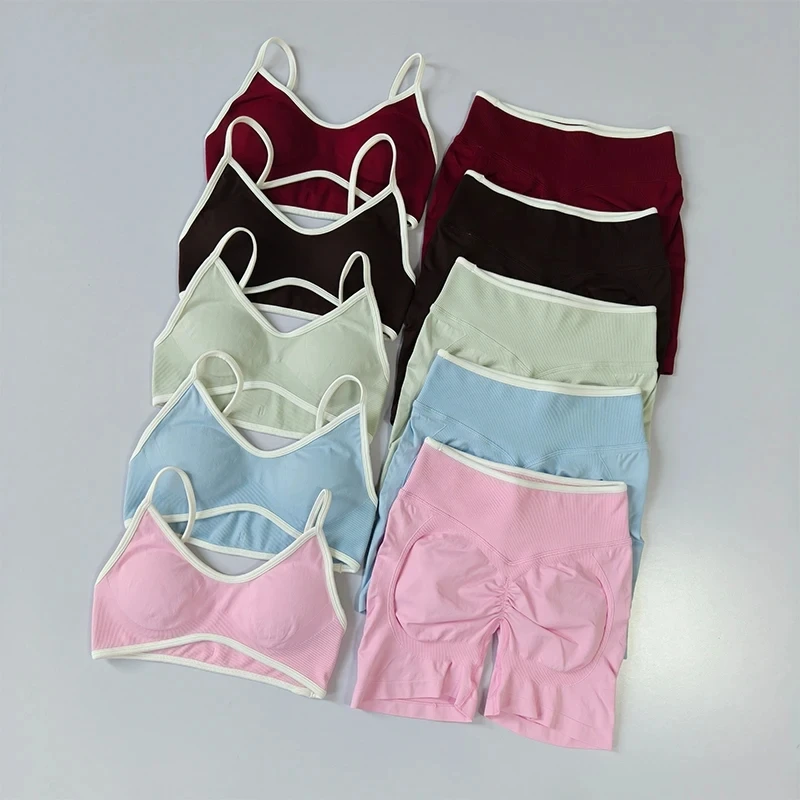 

Комплект для йоги из 2 предметов: бесшовный спортивный бюстгальтер с подкладкой и шорты с высокой талией для занятий спортом, бега, фитнеса и йоги