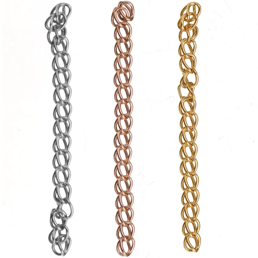 50 Stück Halsketten-Kettenverlängerung, 50 mm, vergoldete Edelstahl-Schwanzkette, abnehmbar, für Armbänder, Fußkettchen, Schmuckherstellungszubehör