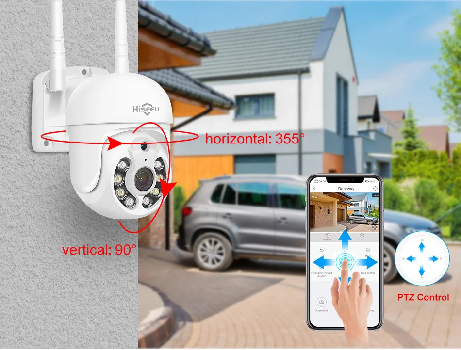 Hiseeu-sistema CCTV inalámbrico de 5MP, 10 canales, NVR, WiFi, vigilancia de seguridad, Kit de sistema de cámara HD, cámaras IP PTZ de visión nocturna a todo Color