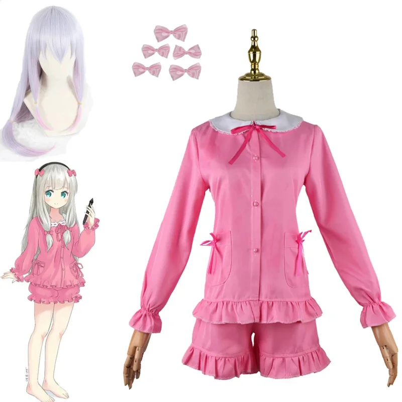 Japan Nieuwe Anime Eromanga Zin Izumi Sagiri Cosplay Kostuums Roze Pyjama Lange Zilveren Pruik Kawaii Meisjes Lolita Pakken Sets