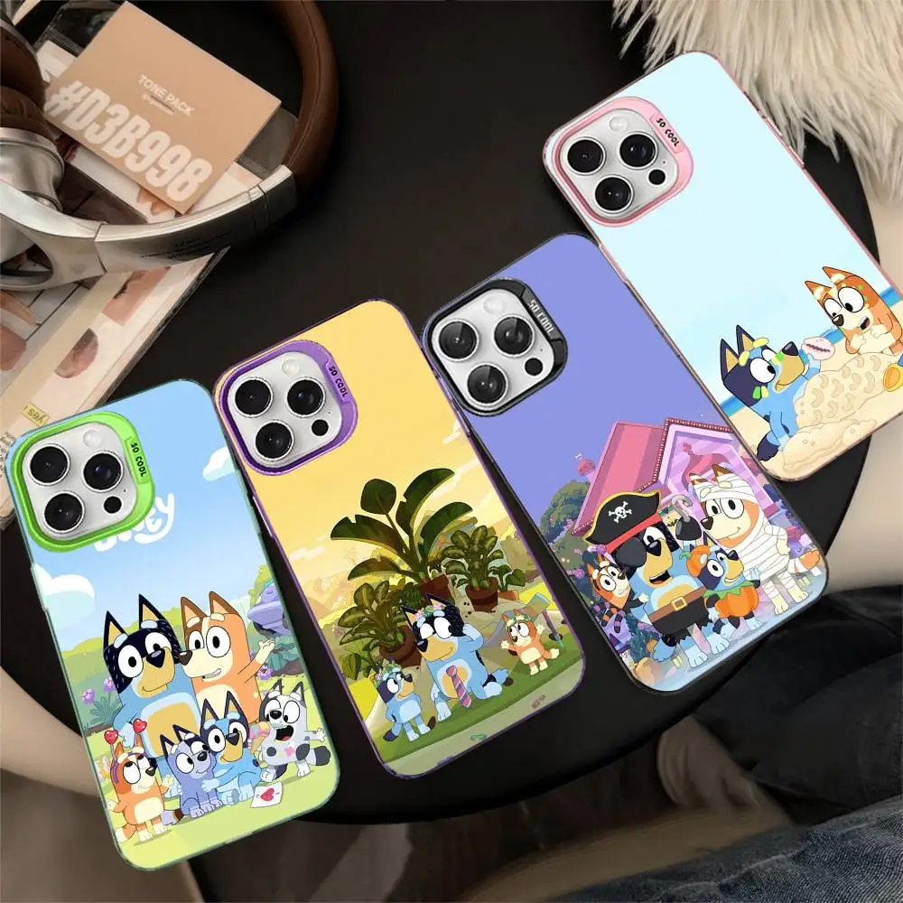 Fundas de Teléfono con Dibujos Animados de Bluey para iPhone 17 16 15 14 13 12 11 Plus Pro Max Pro, Carcasa Mate de Color