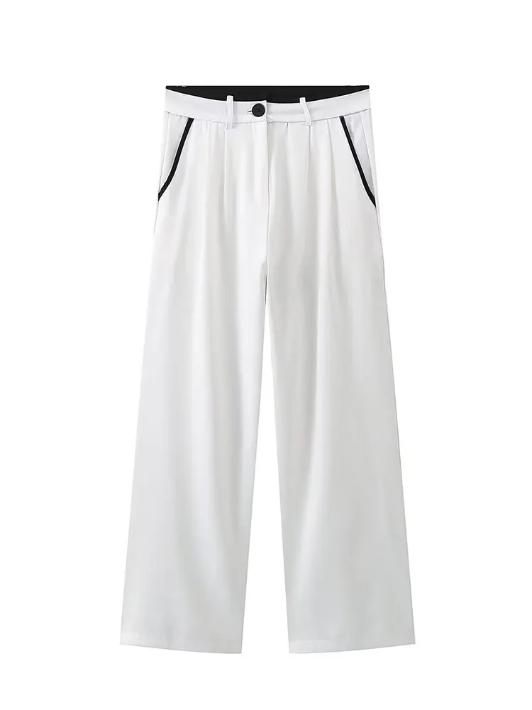 TRAFZA 2024 Summer Trousers For Women Fashion New Loose Zipper Fly Straight Long Pants Female Versatile Women's Wide Leg Pant