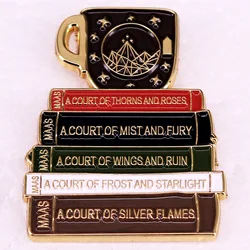 ACOTAR Book and Cup Hard Enamel Pin Sarah J. Maas fantasy novel Badge Bookish Gifts