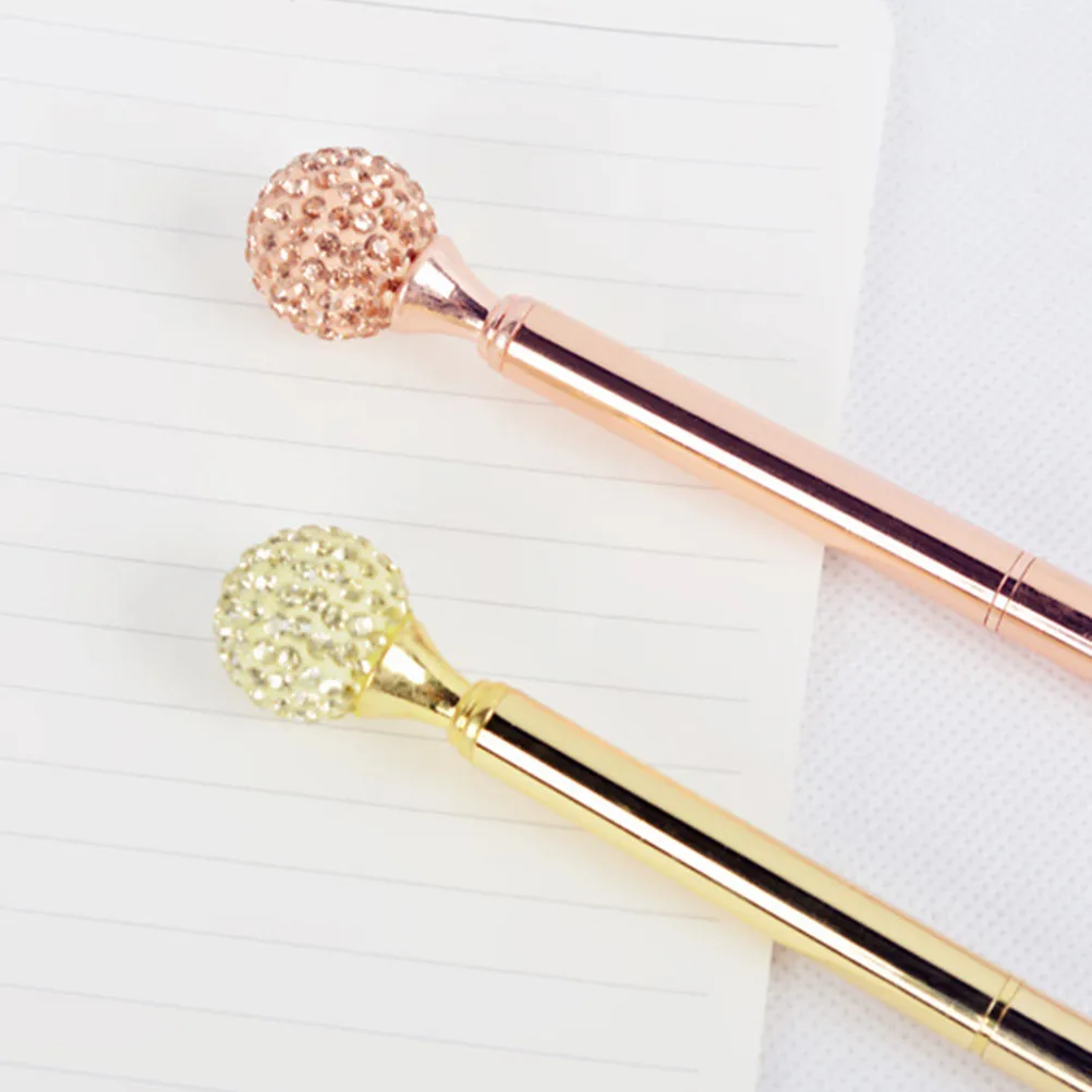

2Pcs Elegant Metal Ballpoint Pen with Bling Spherical Diamond Charm Slim Lightweight Portable for Office School Writing Gift
