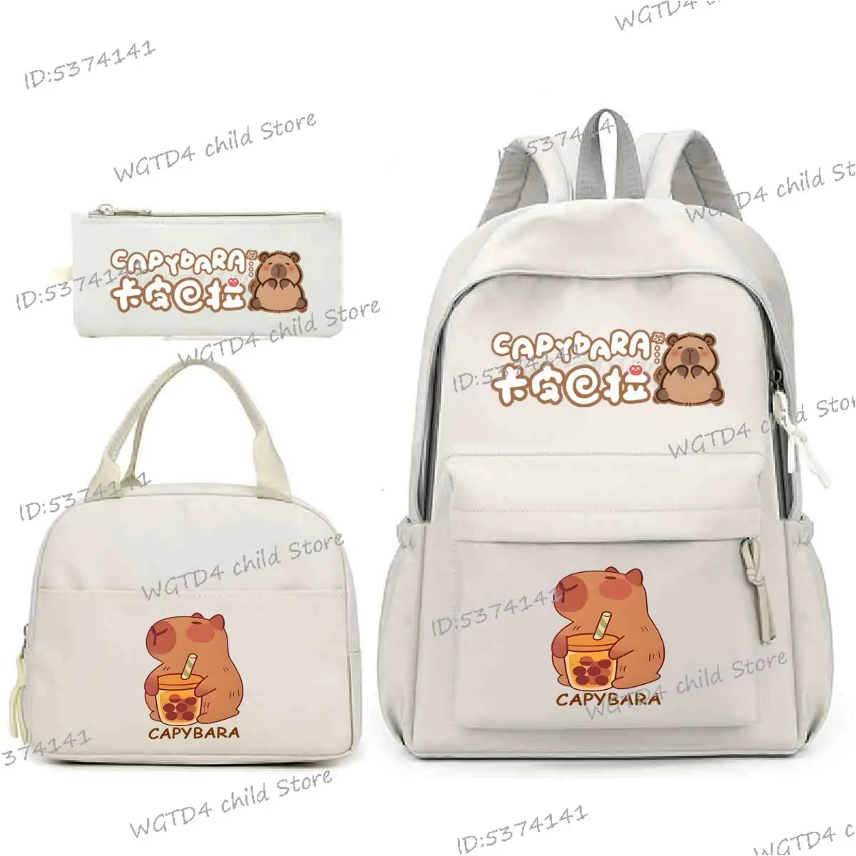 

3pcs/Set Capybara Backpack for Girl Boy Teenage Students School Bags Cartoon Travel Bag Rucksack Child Pencil Case Lunch Bag