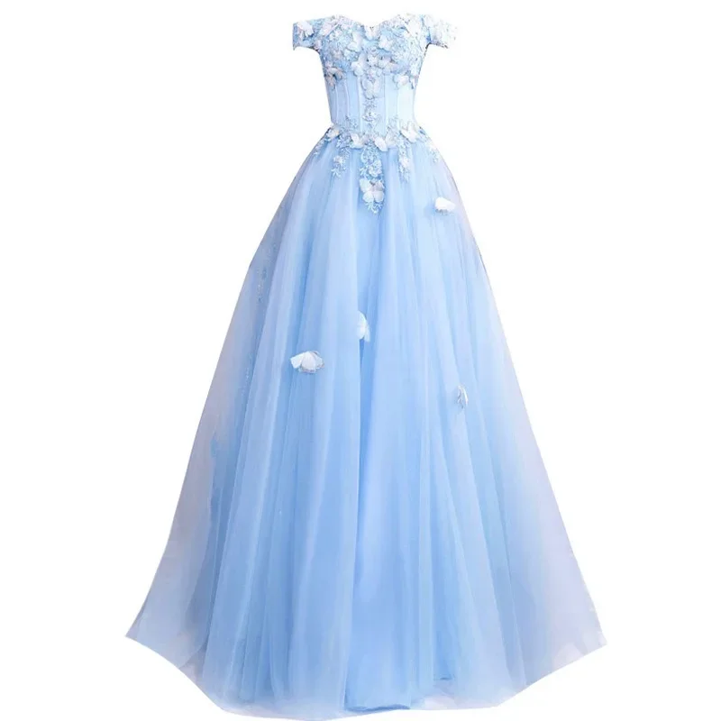 Customized Blue Luxury Party Dress For Women Wedding Off Shoulder Bridal Evening Formal Quinceanera Dresses